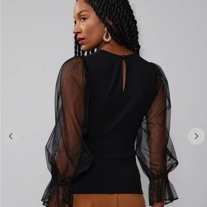 New York and Company Long Glitter Tulle Sleeve Top